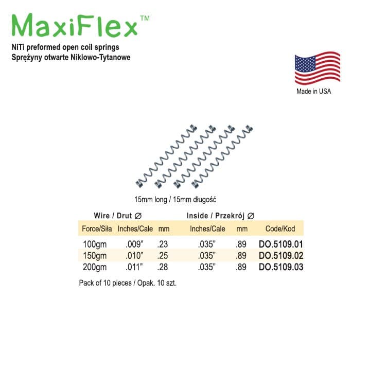 NiTi 15mm open coil spring (Pack of 10 pieces) – oficiali Falcon Medical produkto nuotrauka