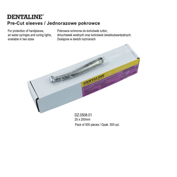 DENTALINE disposable pre-cut sleeves for handpieces 25 x 200 mm (Pack of 500 pieces) – oficiali Falcon Medical produkto nuotrauka