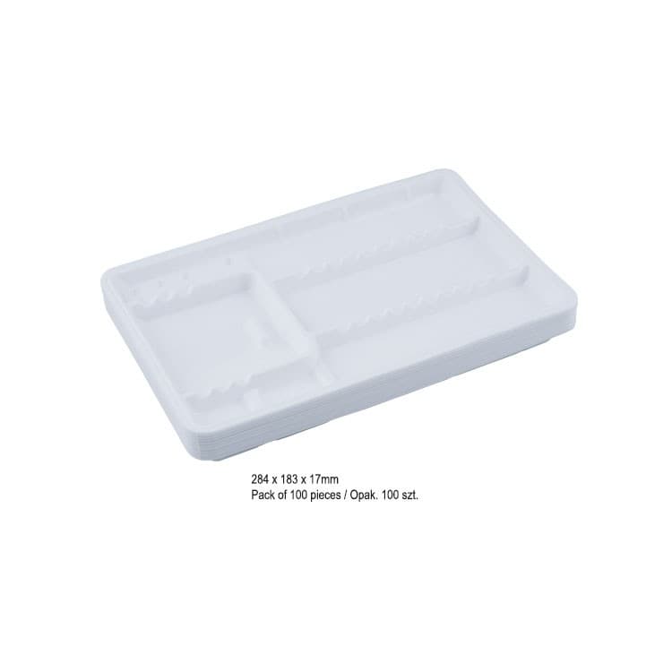 DENTALINE Disposable Instrument trays maxi, white 280x183x17mm (Pack of 400 pieces) – oficiali Falcon Medical produkto nuotrauka