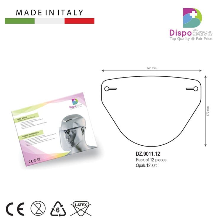 Refill face shields for Visor-II polycarbonate 250 microns (pack of 12 pieces) – oficiali Falcon Medical produkto nuotrauka