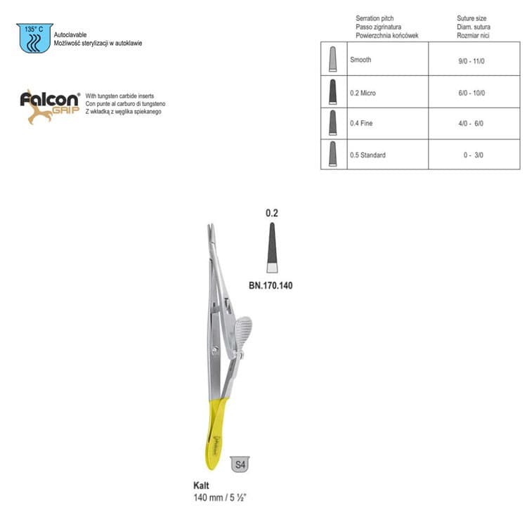 Falcon-Grip Needle holder Kalt straight 140mm TC – oficiali Falcon Medical produkto nuotrauka