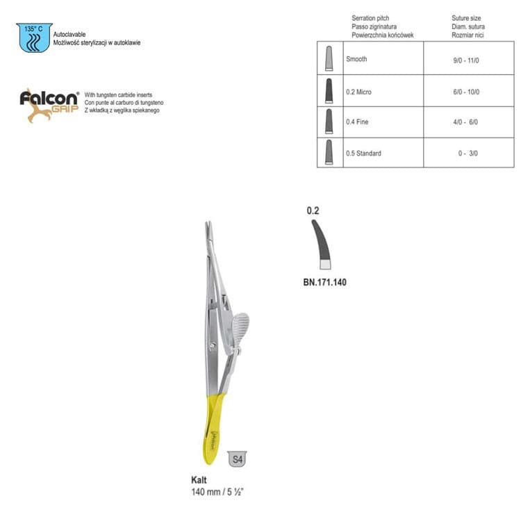 Falcon-Grip Needle holder Kalt curved 140mm TC – oficiali Falcon Medical produkto nuotrauka