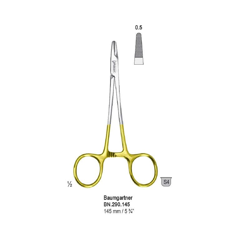 Falcon-Grip Needle holder Baumgartner 145mm TC – oficiali Falcon Medical produkto nuotrauka