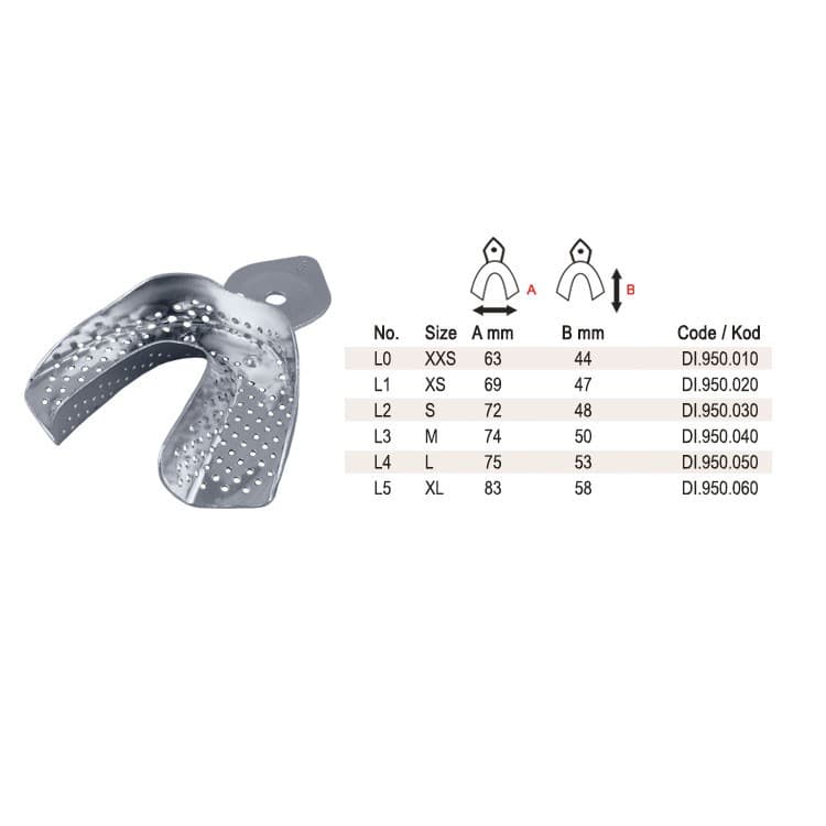 Aluminum Impression tray regular perforated lower – oficiali Falcon Medical produkto nuotrauka
