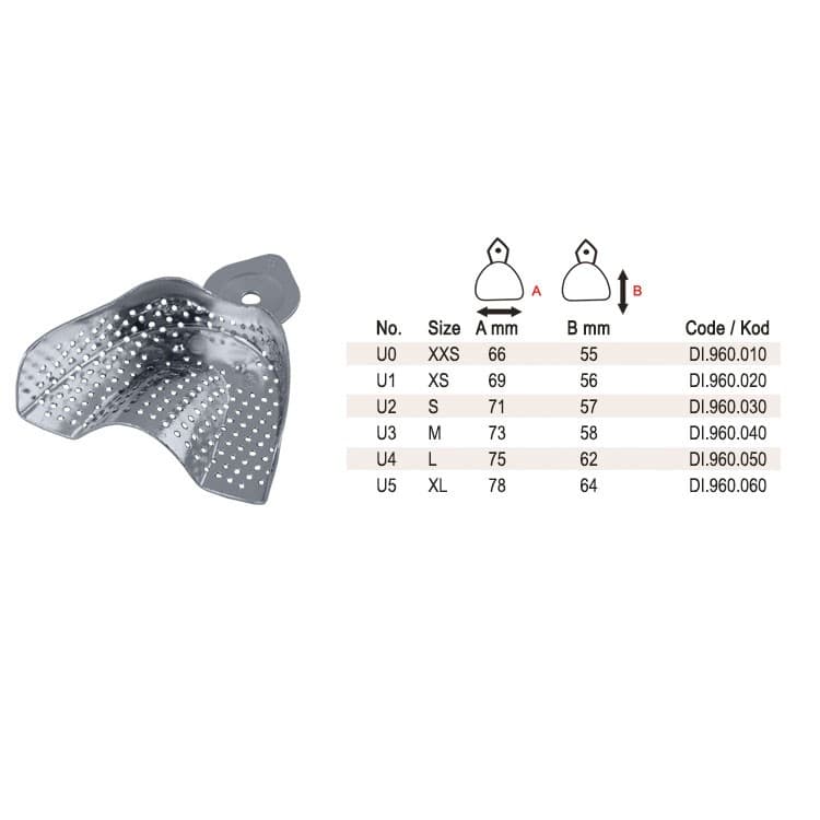 Aluminum Impression tray regular perforated upper – oficiali Falcon Medical produkto nuotrauka