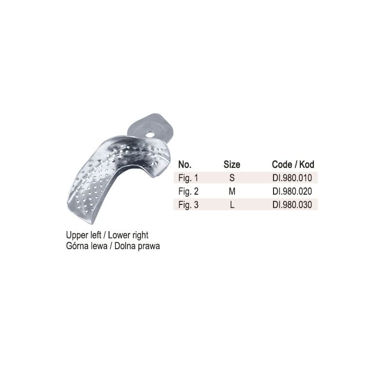 Aluminum partial impression tray, upper left / lower right – oficiali Falcon Medical produkto nuotrauka