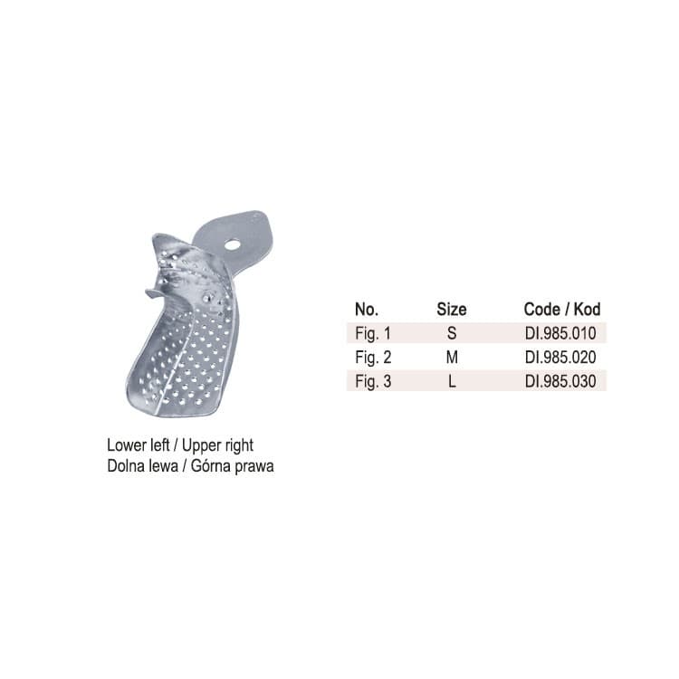 Aluminum partial impression tray, upper right / lower left – oficiali Falcon Medical produkto nuotrauka