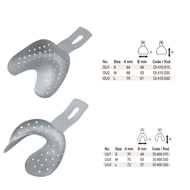 Impression trays edentulous Ehricke pattern perforated set of 6 – oficiali Falcon Medical produkto nuotrauka