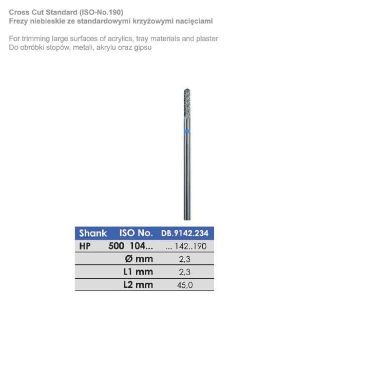 Carbide bur HP, cross cut, ISO # 142-190, blue – oficiali Falcon Medical produkto nuotrauka