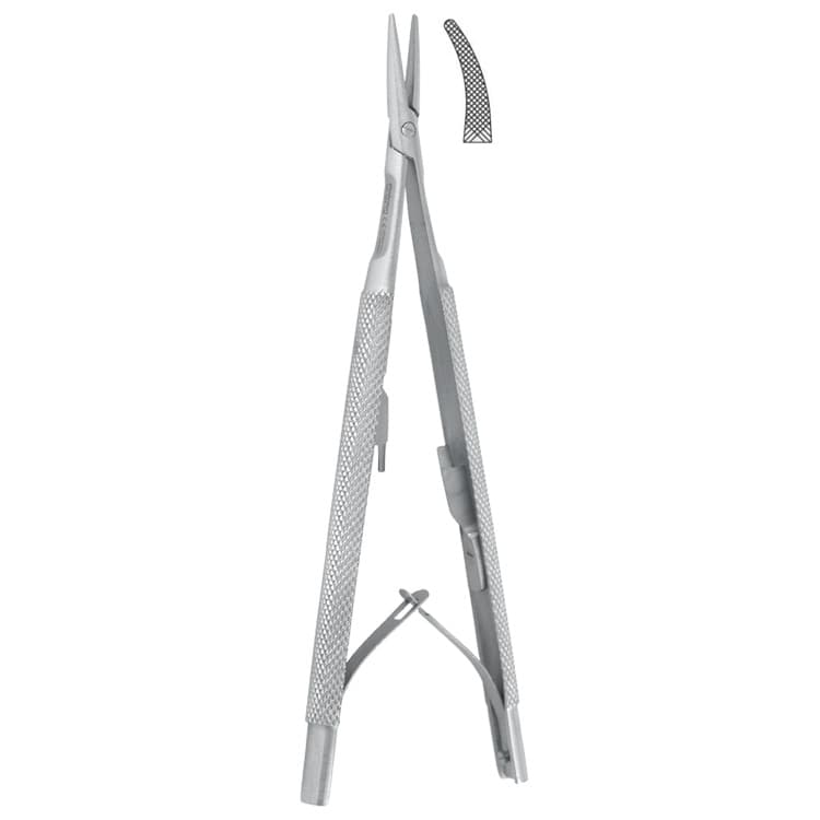 Needle holder Castroviejo curved round handles 130mm – oficiali Falcon Medical produkto nuotrauka
