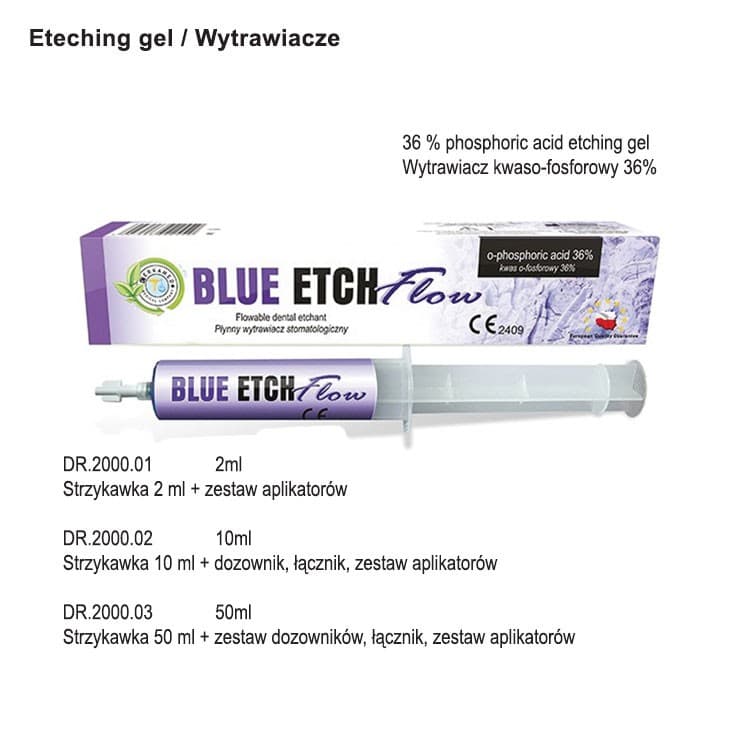 Blue Etch Flow 36 % phosphoric acid etching gel 50ml – oficiali Falcon Medical produkto nuotrauka