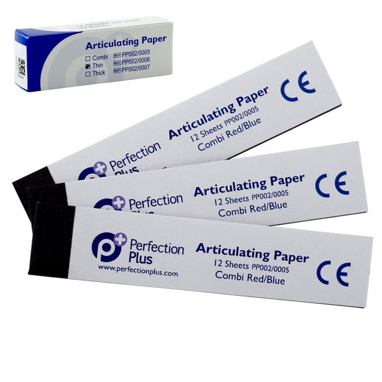 P+ Articulating paper combination red/blue, 63 microns (12 x 12 sheets) – oficiali Falcon Medical produkto nuotrauka