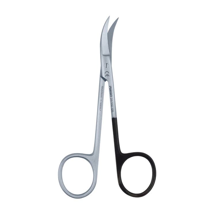 Scissors Falcon side curved 120mm, one blade serrated – oficiali Falcon Medical produkto nuotrauka