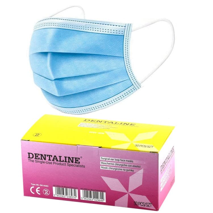 Face Masks 3 ply earloop blue Type IIR (Pack of 50 pieces) – oficiali Falcon Medical produkto nuotrauka