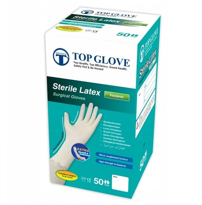 Gloves latex powdered surgical gloves, size 6.0, sterile (box of 50 pairs) – oficiali Falcon Medical produkto nuotrauka