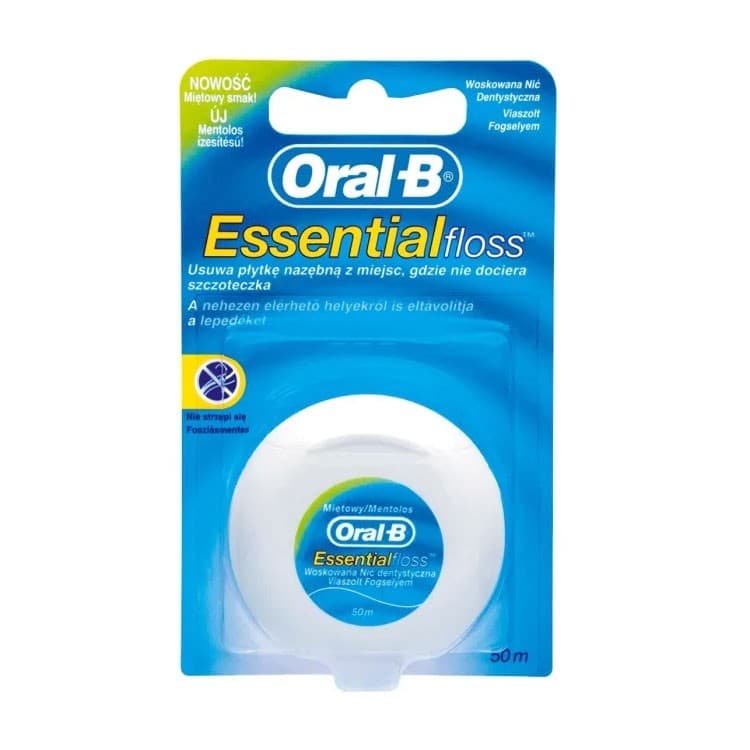 Oral B Essential Floss Mint Waxed 50m – oficiali Falcon Medical produkto nuotrauka