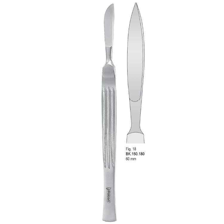Scalpel stainless steel pointed 60mm blade fig. 18 – oficiali Falcon Medical produkto nuotrauka