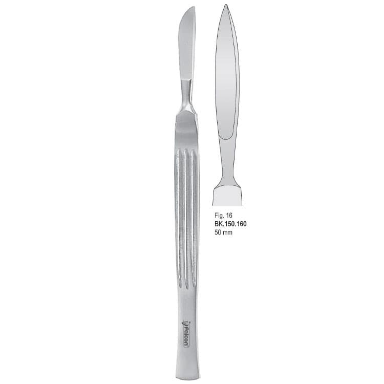 Scalpel stainless steel pointed 50mm blade fig. 16 – oficiali Falcon Medical produkto nuotrauka