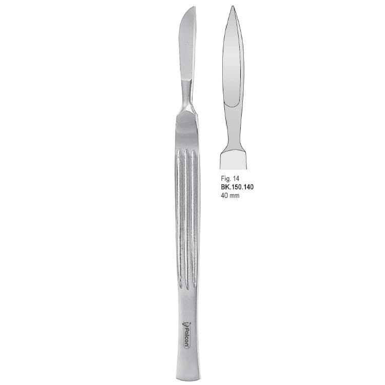 Scalpel stainless steel pointed 40mm blade fig. 14 – oficiali Falcon Medical produkto nuotrauka