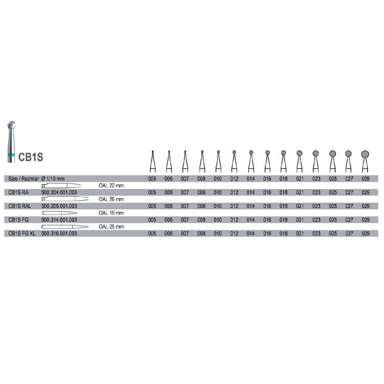 Carbide bur round shape FG ISO# CB1S 500 314 001 003.018FG – oficiali Falcon Medical produkto nuotrauka