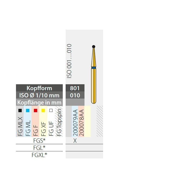 Diatech gold diamond bur D801 010FG – oficiali Falcon Medical produkto nuotrauka