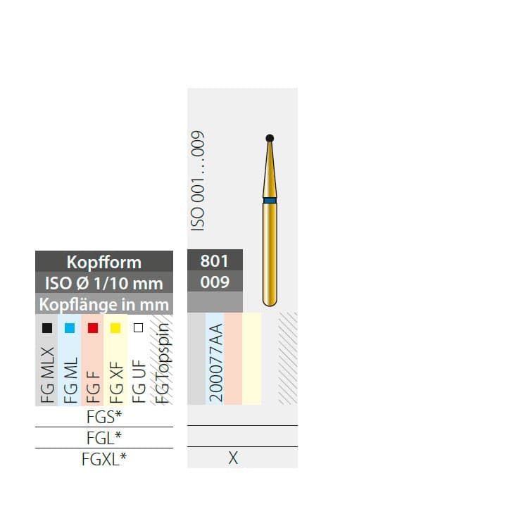 Diatech gold diamond bur D801 009FG – oficiali Falcon Medical produkto nuotrauka
