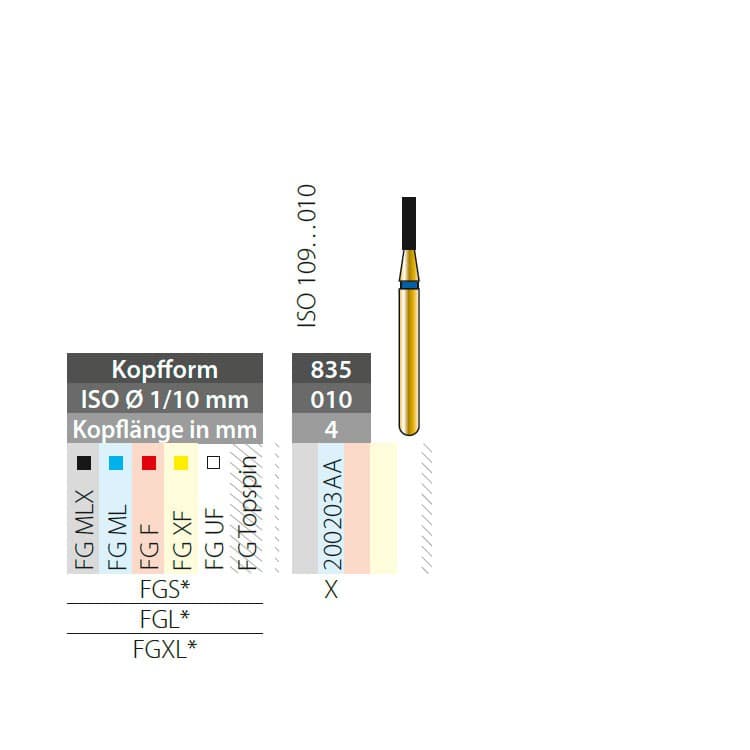 Diatech gold diamond bur D835 010FG – oficiali Falcon Medical produkto nuotrauka