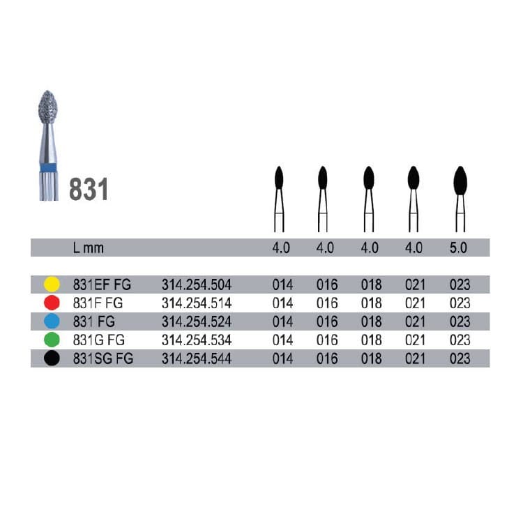 Diamond bur FG medium grit, 831.314.254.524.014 – oficiali Falcon Medical produkto nuotrauka