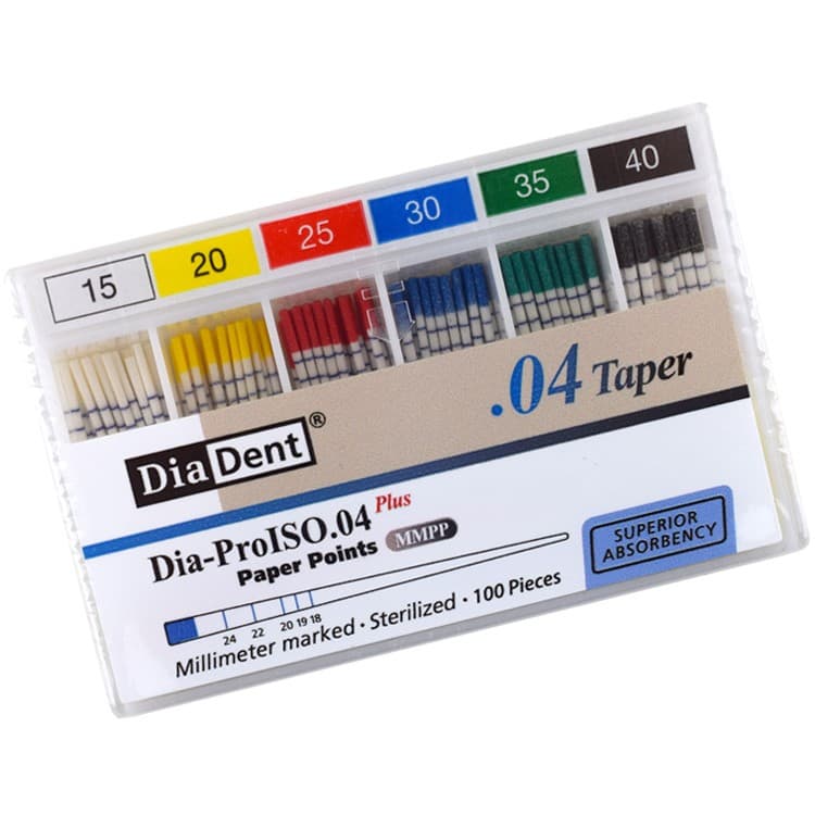 Diadent paper points Dia ProISO .04 Plus, assorted sizes 15-40 (100 pieces) – oficiali Falcon Medical produkto nuotrauka