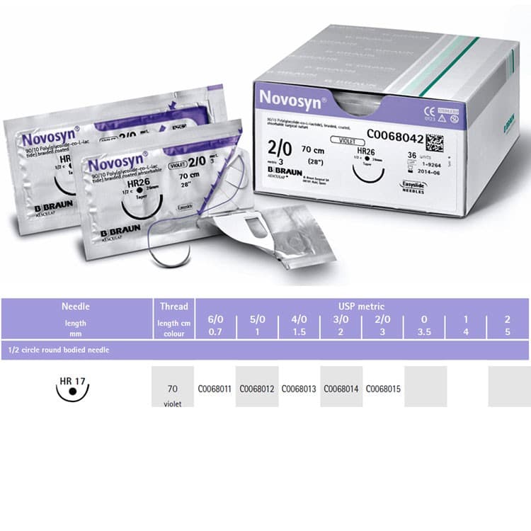 Novosyn absorbable sutures violet 4/0 70cm hr17 – oficiali Falcon Medical produkto nuotrauka