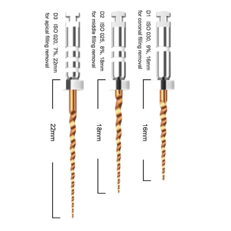 O + Series Niti rotary files assorted D1 to D3 (Pack of 6 pieces) – oficiali Falcon Medical produkto nuotrauka