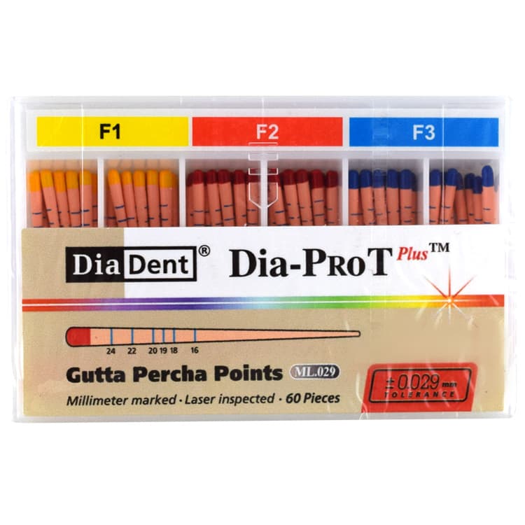 Dia-Pro T Gutta Percha Points (ProTaper) F1/F3 (60 pieces) – oficiali Falcon Medical produkto nuotrauka